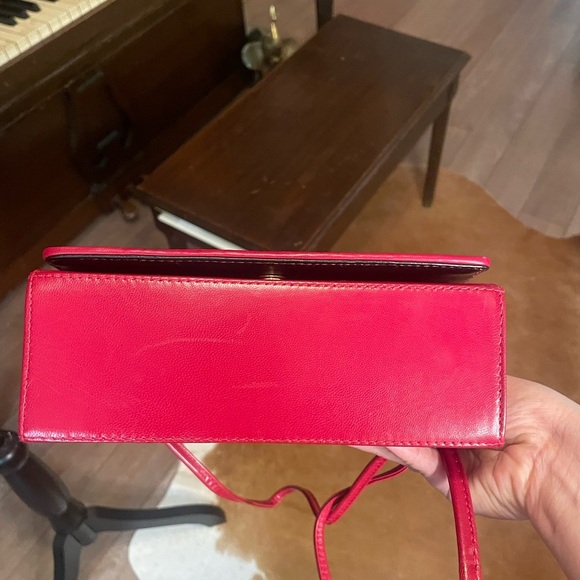 Vintage 90s J Renee red boxy crossbody bag with faux calf hair animal print - Picture 4 of 7